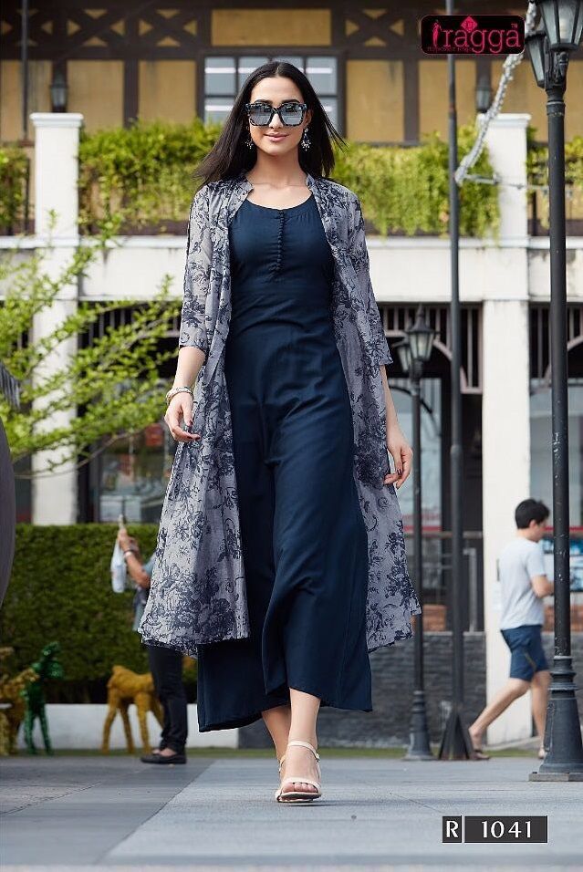 Open style long outfit in navy blue color