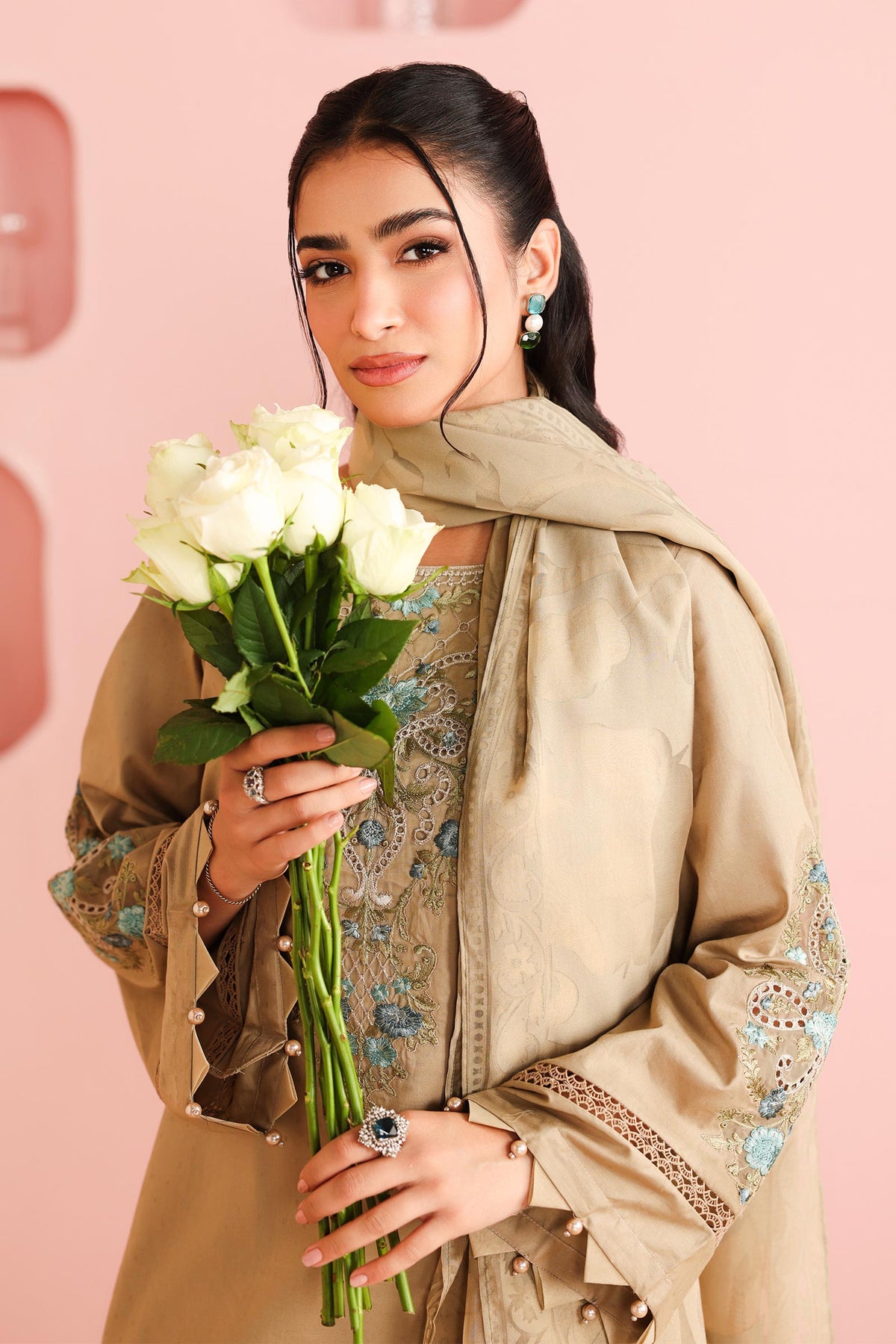 3 Piece Embroidered Dobby Suit