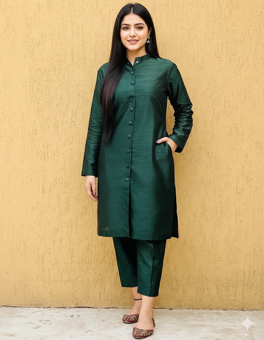 2 piece suit in Dark green color
