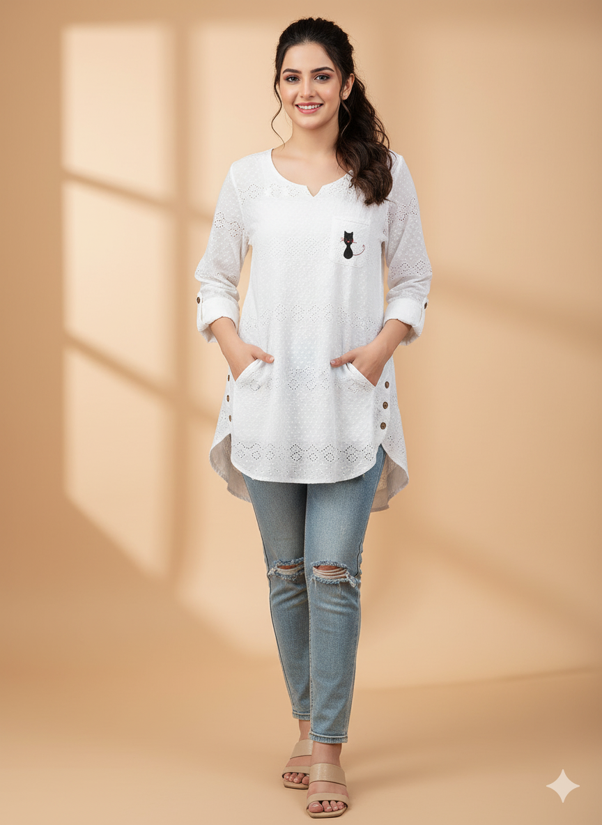 white top with blue pant 2 piece suit