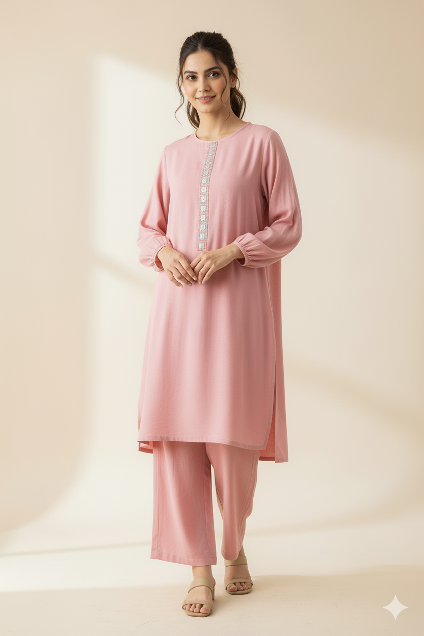 2 piece pink colour suit