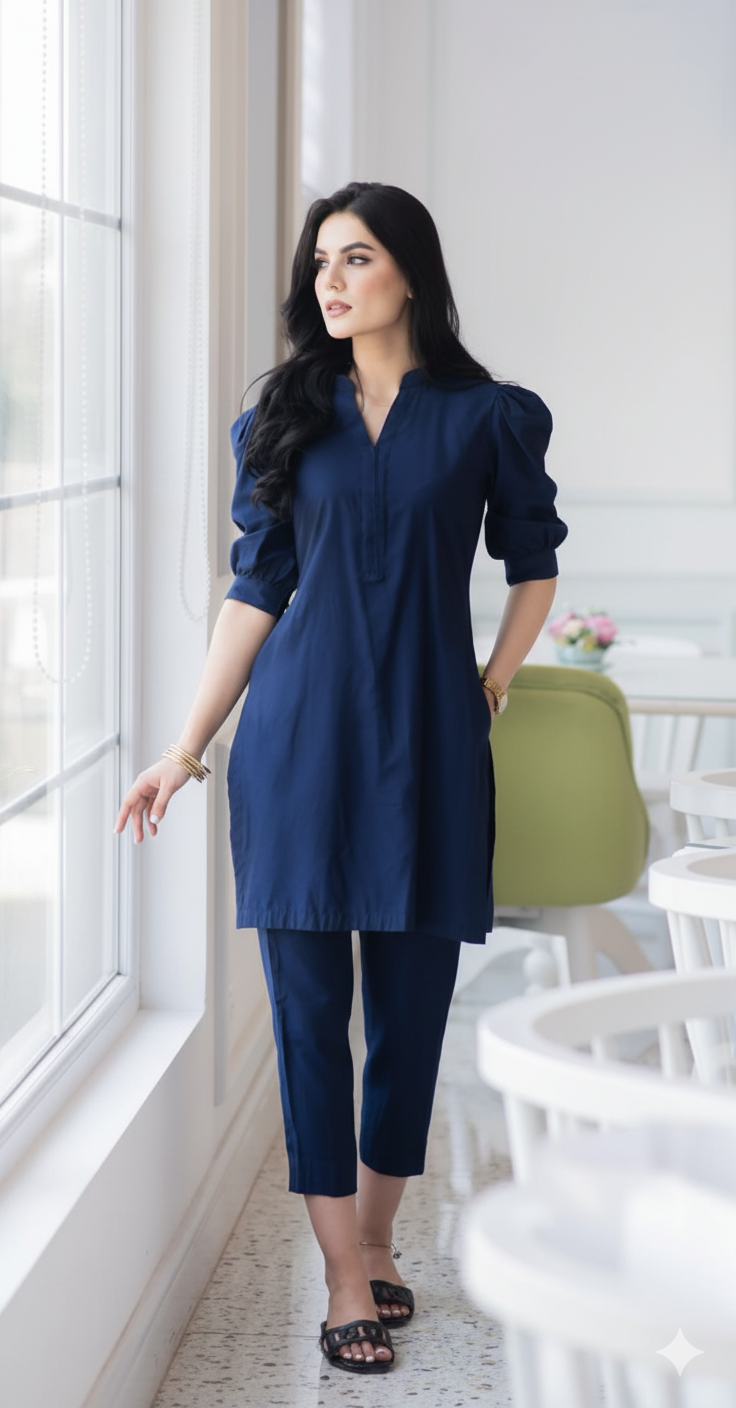 Short sleeve t- shirt in dark blue color 2 piece outfit