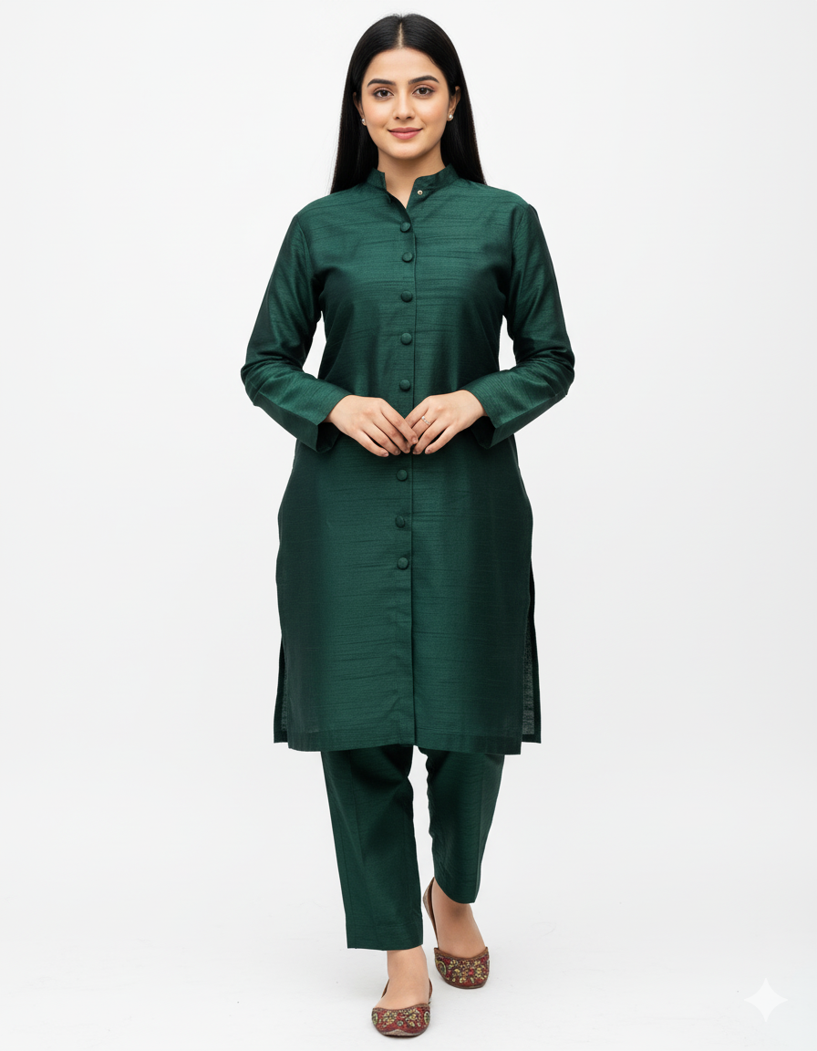 2 piece suit in Dark green color