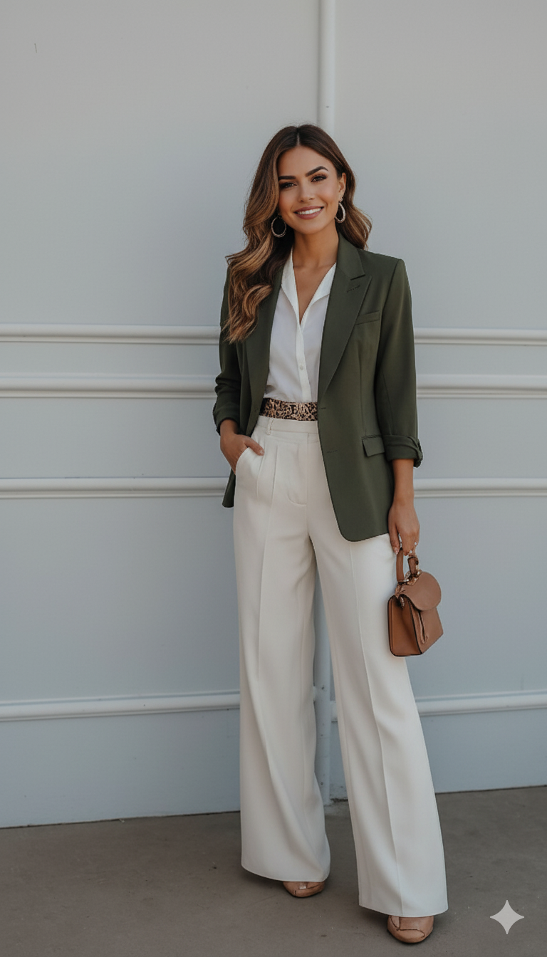 Green&White 3 piece pant suit