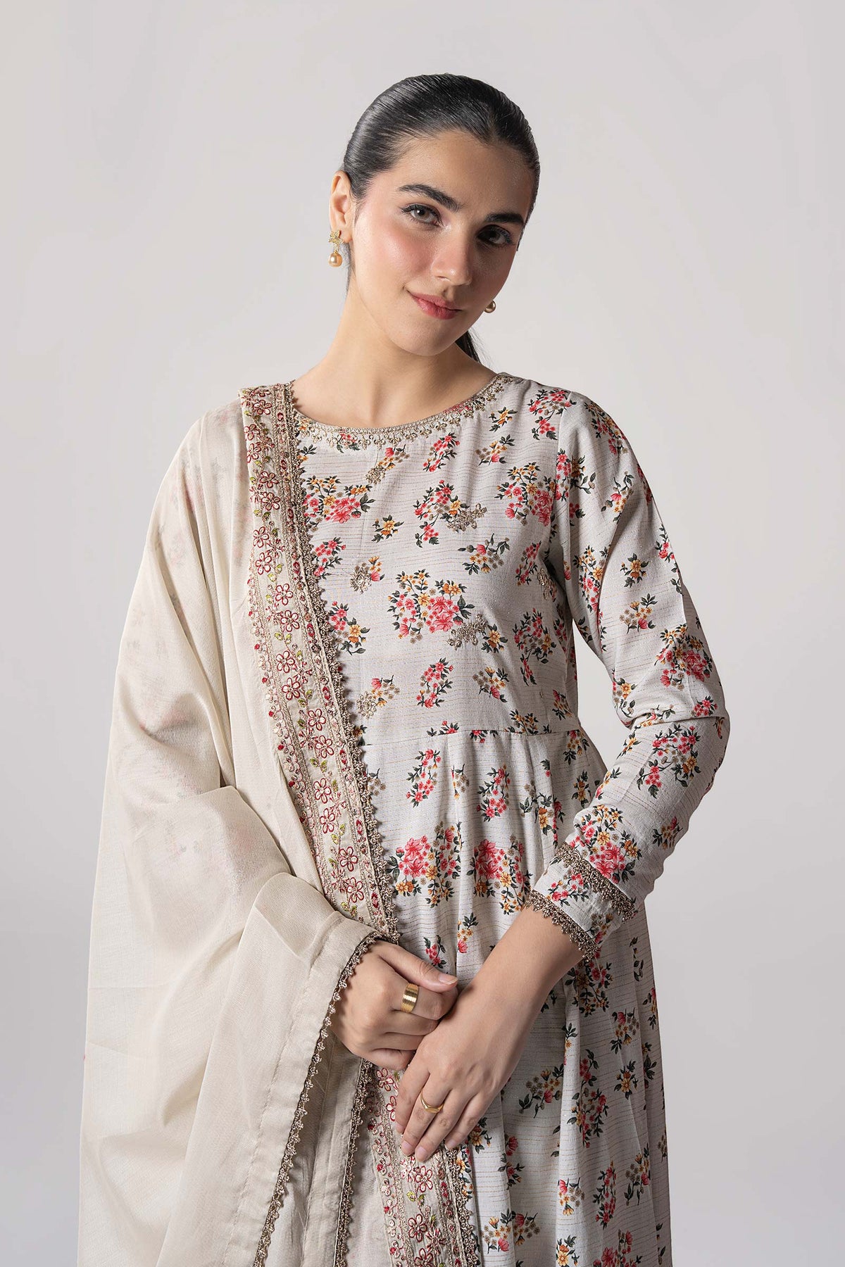 2 Pc Embroidered Zari Stripes Suit
