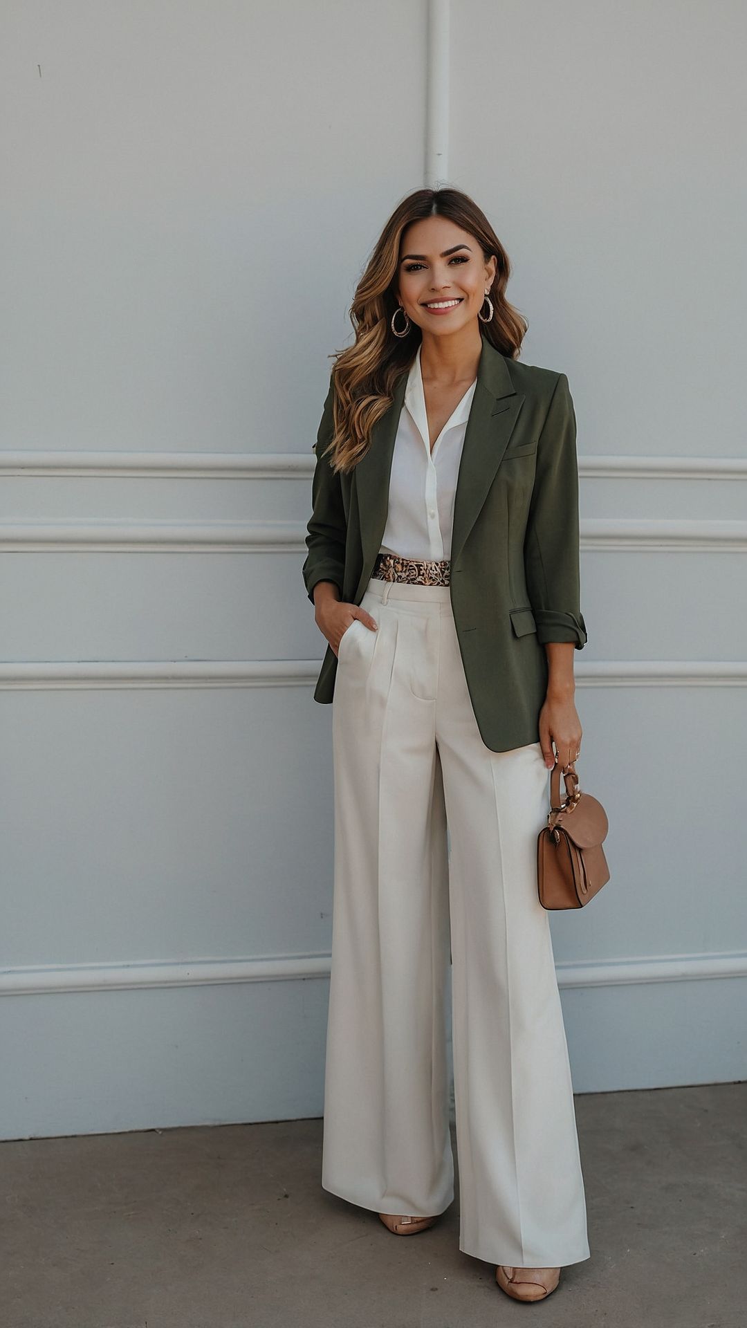 Green&White 3 piece pant suit